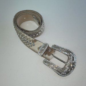 BB Simon Cowhide Fur Leather Rhinestone Buckle/Belt Womens Size S Style 1857